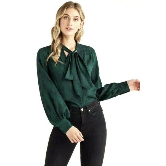 7 For All Mankind Women's Green Long Sleeve Blouse Size XS Runs Big NWT - Picture 13 of 16